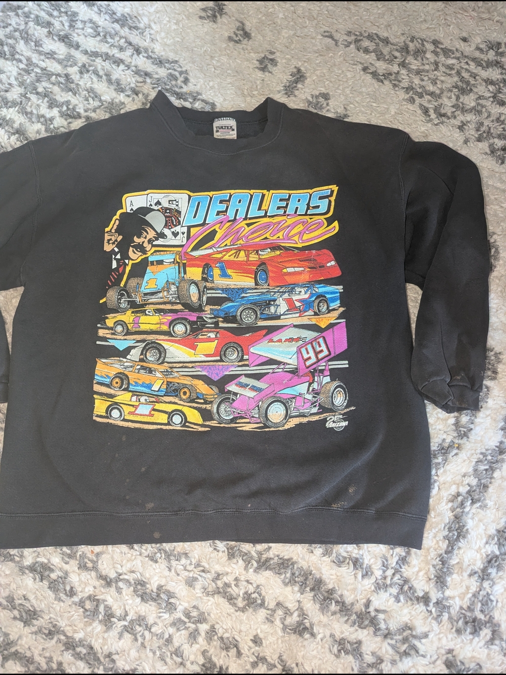 Tultex Black Crewneck Sweatshirt with Colorful Racing Graphic